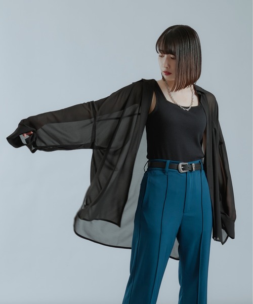 Ellno Loset（エルノロゼット）の「アームスリットシアーシャツ（シャツ/ブラウス・メンズ・ブラック/グリーン/オフホワイト・MEDIUM/LARGE）」の9枚目の写真