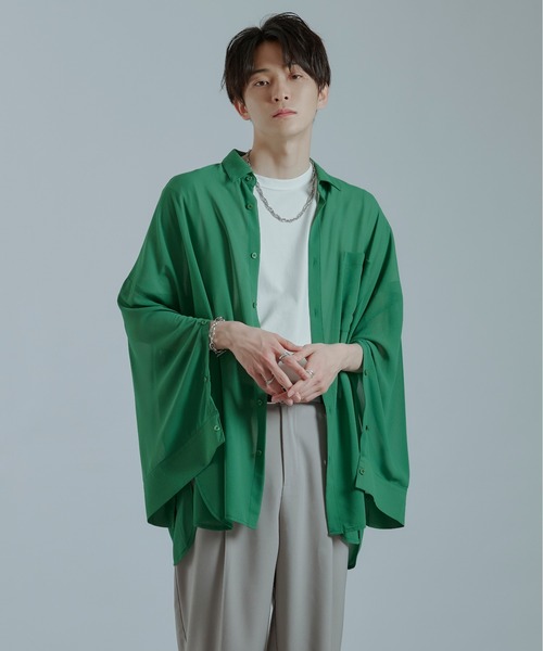 Ellno Loset（エルノロゼット）の「アームスリットシアーシャツ（シャツ/ブラウス・メンズ・ブラック/グリーン/オフホワイト・MEDIUM/LARGE）」の16枚目の写真