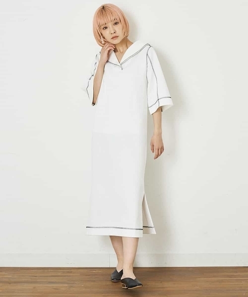 A de a.v.v（アードアー・ヴェ・ヴェ）の「セーラーカラー配色ステッチワンピース（ワンピース・レディース・ホワイト/ブラック・38/36）」の11枚目の写真