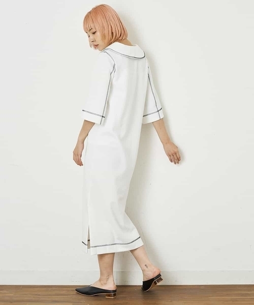 A de a.v.v（アードアー・ヴェ・ヴェ）の「セーラーカラー配色ステッチワンピース（ワンピース・レディース・ホワイト/ブラック・38/36）」の13枚目の写真