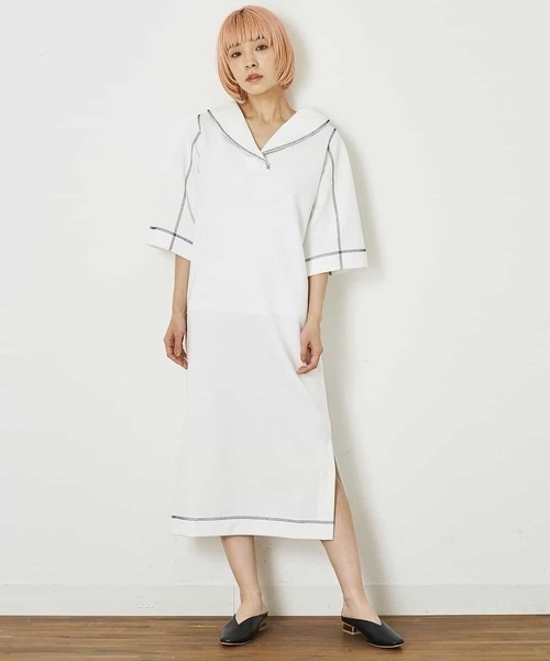 A de a.v.v（アードアー・ヴェ・ヴェ）の「セーラーカラー配色ステッチワンピース（ワンピース・レディース・ホワイト/ブラック・38/36）」の3枚目の写真