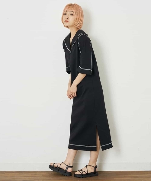 A de a.v.v（アードアー・ヴェ・ヴェ）の「セーラーカラー配色ステッチワンピース（ワンピース・レディース・ホワイト/ブラック・38/36）」の8枚目の写真