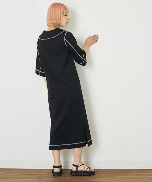 A de a.v.v（アードアー・ヴェ・ヴェ）の「セーラーカラー配色ステッチワンピース（ワンピース・レディース・ホワイト/ブラック・38/36）」の10枚目の写真