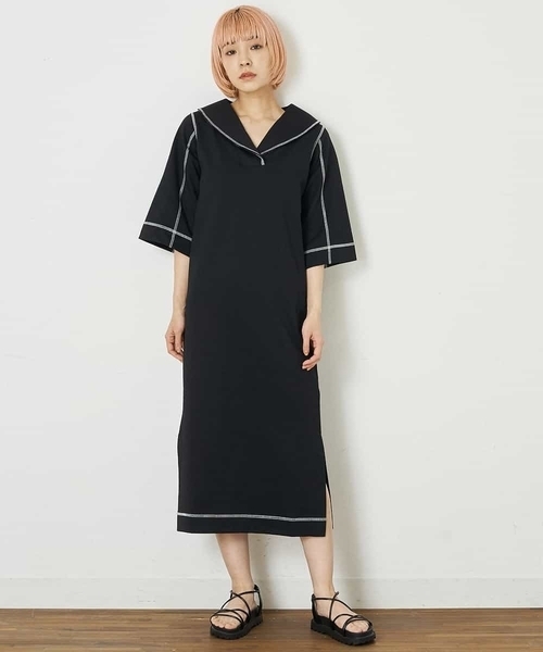 A de a.v.v（アードアー・ヴェ・ヴェ）の「セーラーカラー配色ステッチワンピース（ワンピース・レディース・ホワイト/ブラック・38/36）」の15枚目の写真