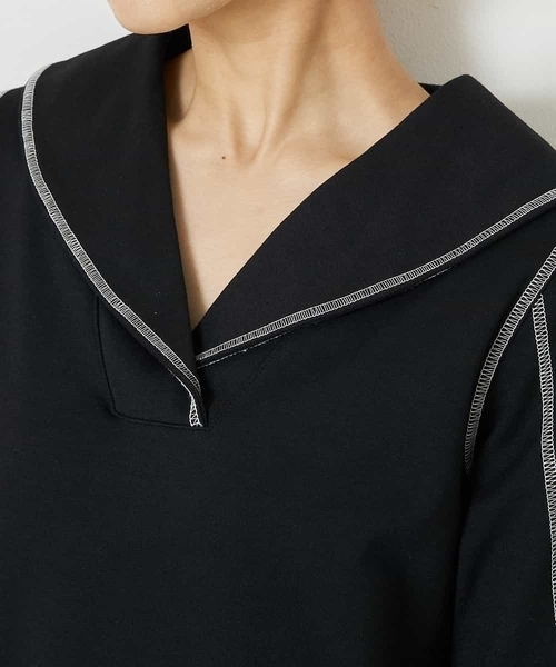 A de a.v.v（アードアー・ヴェ・ヴェ）の「セーラーカラー配色ステッチワンピース（ワンピース・レディース・ホワイト/ブラック・38/36）」の14枚目の写真