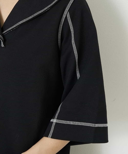 A de a.v.v（アードアー・ヴェ・ヴェ）の「セーラーカラー配色ステッチワンピース（ワンピース・レディース・ホワイト/ブラック・38/36）」の4枚目の写真