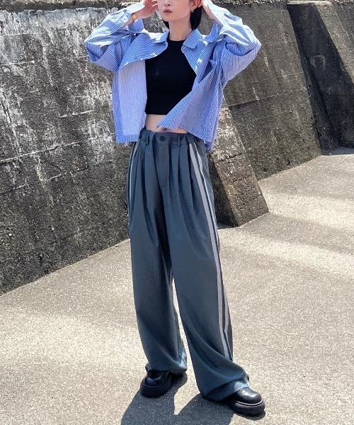 Chikashitsu +/チカシツプラス】side line slacks/ラインパンツ