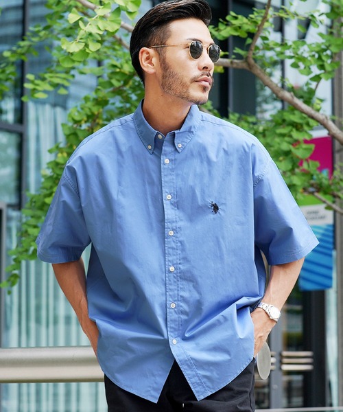 U.S. POLO ASSN.（ユーエスポロアッスン）の「US.POLO ASSN. ユーエスポロアッスン / ブランド別注 ビッグシルエット オーバーサイズ 半袖シャツ（シャツ/ブラウス・メンズ・ホワイト/ブラック/ライトベージュ/ネイビー/ブルー/ブルー系その他/ブルー系その他2/ブラック系その他/ブルー系その他3/ホワイト系その他・MEDIUM/LARGE）」の16枚目の写真
