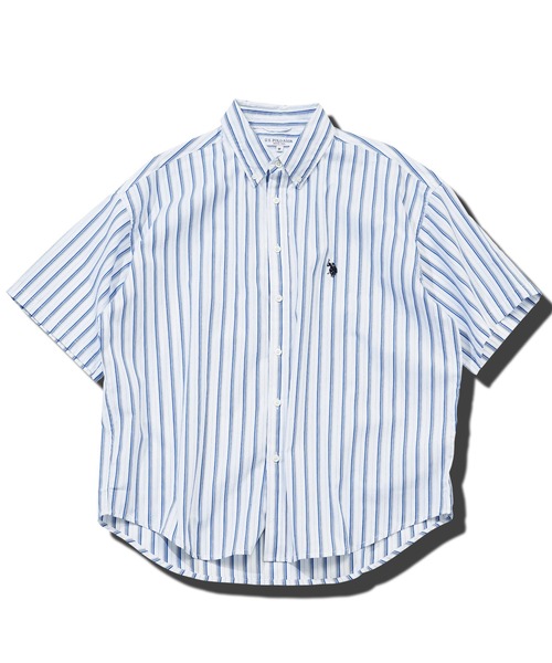U.S. POLO ASSN.（ユーエスポロアッスン）の「US.POLO ASSN. ユーエスポロアッスン / ブランド別注 ビッグシルエット オーバーサイズ 半袖シャツ（シャツ/ブラウス・メンズ・ホワイト/ブラック/ライトベージュ/ネイビー/ブルー/ブルー系その他/ブルー系その他2/ブラック系その他/ブルー系その他3/ホワイト系その他・MEDIUM/LARGE）」の12枚目の写真