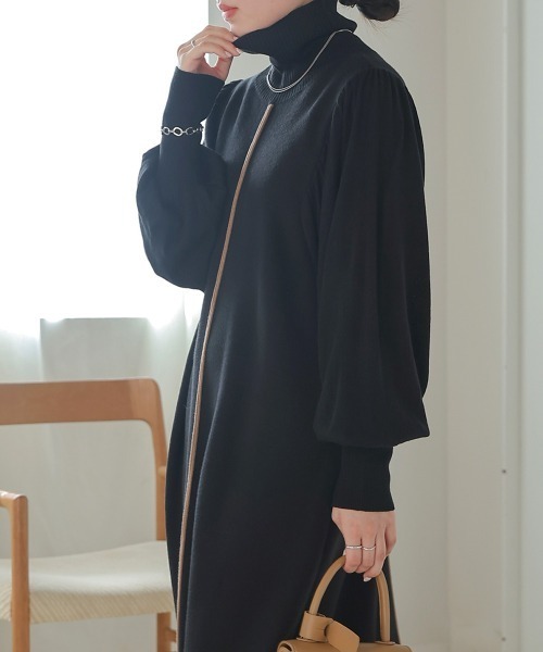 Bab（バブ）の「【選べる２サイズ＆２タイプ】配色ニットロングワンピース（ワンピース・レディース・チャコールグレー/ブラック/モカ/ブラック×ブラック/ブラック系その他/グレー系その他/ブラウン系その他/ピンクベージュ/ピンク系その他/A・FREE/M）」の3枚目の写真