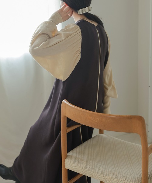 Bab（バブ）の「【選べる２サイズ＆２タイプ】配色ニットロングワンピース（ワンピース・レディース・チャコールグレー/ブラック/モカ/ブラック×ブラック/ブラック系その他/グレー系その他/ブラウン系その他/ピンクベージュ/ピンク系その他/A・FREE/M）」の12枚目の写真