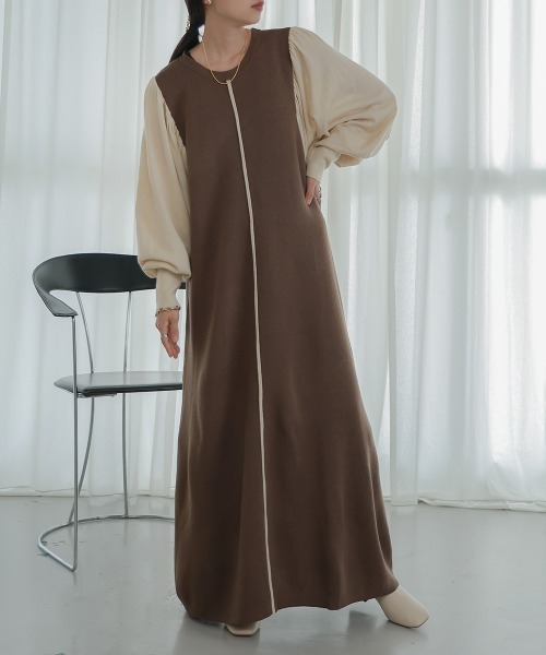 Bab（バブ）の「【選べる２サイズ＆２タイプ】配色ニットロングワンピース（ワンピース・レディース・チャコールグレー/ブラック/モカ/ブラック×ブラック/ブラック系その他/グレー系その他/ブラウン系その他/ピンクベージュ/ピンク系その他/A・FREE/M）」の19枚目の写真