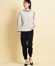 INTERPLANET | 【２点セット】カットジョーゼットパイピング配色ブラウス＋裾スリットパンツ(セットアップ)