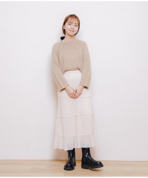 flower（フラワー）の「フェミニンニットトップ（ニット/セーター・レディース・ベージュ/ブラウン/アイボリー・FREE）」の9枚目の写真