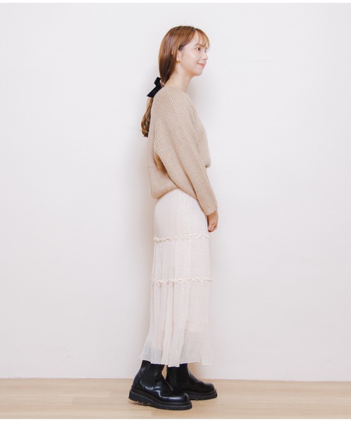 flower（フラワー）の「フェミニンニットトップ（ニット/セーター・レディース・ベージュ/ブラウン/アイボリー・FREE）」の10枚目の写真