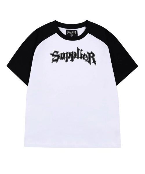 SUPPLIER（サプライヤー）の「A'GEM/9 × .kom『SUPPLIER/サプライヤー』IRON LOGO RAGLAN TEE/アイロンロゴ ラグランスリーブ Tシャツ 半袖 カットソー（Tシャツ/カットソー・メンズ・ブラック/グリーン・L/XL）」の2枚目の写真