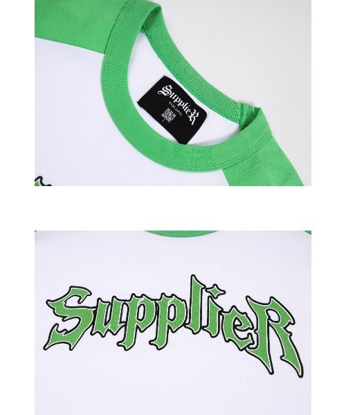 SUPPLIER（サプライヤー）の「A'GEM/9 × .kom『SUPPLIER/サプライヤー』IRON LOGO RAGLAN TEE/アイロンロゴ ラグランスリーブ Tシャツ 半袖 カットソー（Tシャツ/カットソー・メンズ・ブラック/グリーン・L/XL）」の4枚目の写真