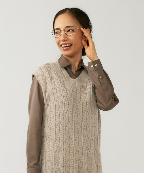 TOKYO SHIRTS(トウキョウシャツ)の「Vネック ゆるシルエット ニットベスト(ベスト・レディース・ネイビー/ライトグリーン/ライトベージュ・M/L)」の6枚目の写真