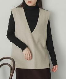 ウールライクジャージVネックジレ