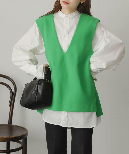 SENSE OF PLACE by URBAN RESEARCH（センスオブプレイスバイアーバンリサーチ）の「ウールライクジャージVネックジレ（ベスト・レディース・ブラック/ライトベージュ/グリーン/ブラック系その他/ベージュ系その他/ブラウン・ONE）」の6枚目の写真