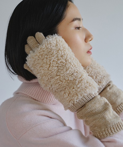 CONTROL FREAK / CTFK（コントロールフリーク）の「CONTROL FREAK(コントロールフリーク)ニットファー3wayグローブ（手袋・レディース・ブルー/アイボリー/チャコール・FREE）」の2枚目の写真