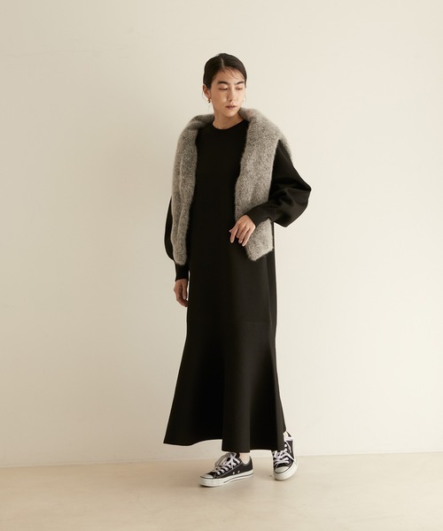 SALON adam et rope'（サロン アダム エ ロペ）の「ヘムフレア―ニットマーメイドワンピース（ワンピース・レディース・ブラック/ホワイト・FREE）」の14枚目の写真