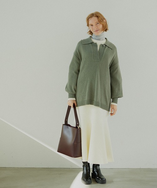 SALON adam et rope'（サロン アダム エ ロペ）の「ヘムフレア―ニットマーメイドワンピース（ワンピース・レディース・ブラック/ホワイト・FREE）」の21枚目の写真