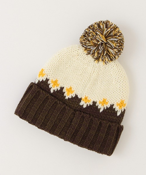 kladskap（クレードスコープ）の「配色ニット帽（ニットキャップ/ビーニー・キッズ・ダークブラウン/モスグリーン・M/L）」の4枚目の写真