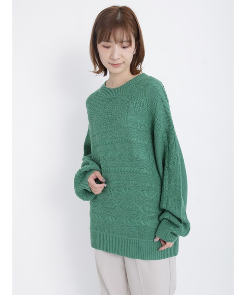 Samansa Mos2 blue（サマンサモスモスブルー）の「ケーブルニットプルオーバー（ニット/セーター・レディース・ベージュ/ネイビー/オフホワイト/グリーン/ブルー・ﾌﾘ-）」の3枚目の写真