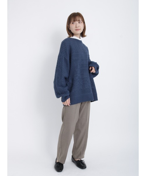 Samansa Mos2 blue（サマンサモスモスブルー）の「ケーブルニットプルオーバー（ニット/セーター・レディース・ベージュ/ネイビー/オフホワイト/グリーン/ブルー・ﾌﾘ-）」の17枚目の写真