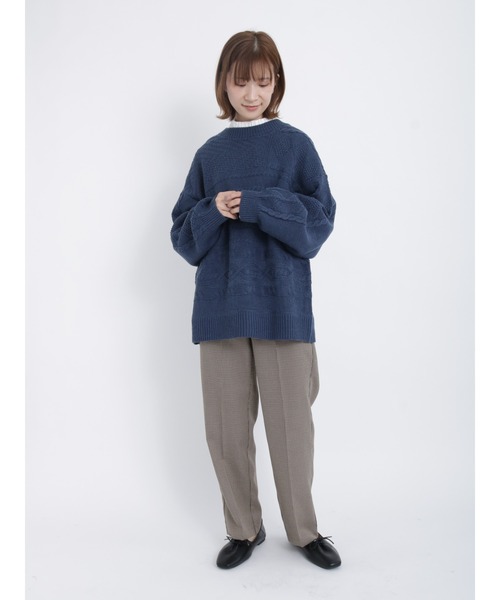 Samansa Mos2 blue（サマンサモスモスブルー）の「ケーブルニットプルオーバー（ニット/セーター・レディース・ベージュ/ネイビー/オフホワイト/グリーン/ブルー・ﾌﾘ-）」の15枚目の写真