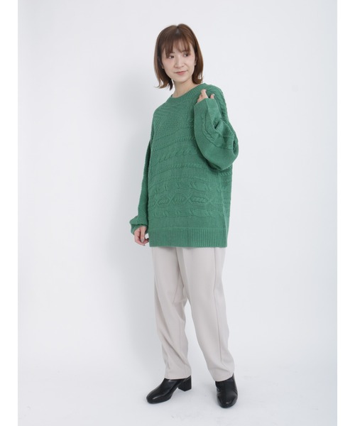 Samansa Mos2 blue（サマンサモスモスブルー）の「ケーブルニットプルオーバー（ニット/セーター・レディース・ベージュ/ネイビー/オフホワイト/グリーン/ブルー・ﾌﾘ-）」の10枚目の写真