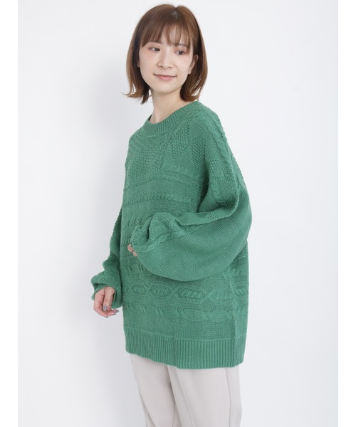 Samansa Mos2 blue（サマンサモスモスブルー）の「ケーブルニットプルオーバー（ニット/セーター・レディース・ベージュ/ネイビー/オフホワイト/グリーン/ブルー・ﾌﾘ-）」の18枚目の写真