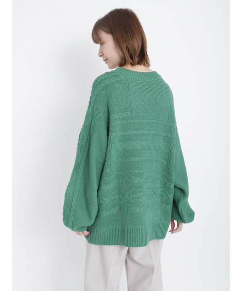 Samansa Mos2 blue（サマンサモスモスブルー）の「ケーブルニットプルオーバー（ニット/セーター・レディース・ベージュ/ネイビー/オフホワイト/グリーン/ブルー・ﾌﾘ-）」の16枚目の写真