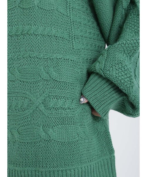 Samansa Mos2 blue（サマンサモスモスブルー）の「ケーブルニットプルオーバー（ニット/セーター・レディース・ベージュ/ネイビー/オフホワイト/グリーン/ブルー・ﾌﾘ-）」の12枚目の写真