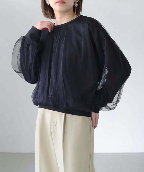 vingtrois(バントロア)の「【vingtrois】チュールレイヤードトップス(Tシャツ/カットソー・レディース・ベージュ/オフホワイト/チャコールグレー/ブラック・M)」の12枚目の写真