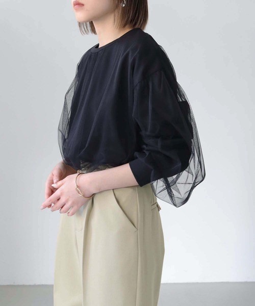 チュールレイヤードプルオーバートップス　チュール　シフォン　ホワイト チュールレイヤードプルオーバー｜LOUNIE（ルーニィ）公式サイト