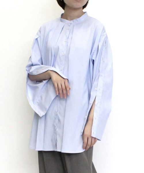 STYLEBLOCK(スタイルブロック)の「先染めストライプオープンスリーブブラウス(シャツ/ブラウス・レディース・ベージュ/ライトブルー/ピンク/ブラック/グリーン/ホワイト系その他・M)」の5枚目の写真