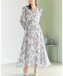 tocco closet | リボン＆パール付きラッフルフリルフラワープリントプリーツワンピース(ワンピース)