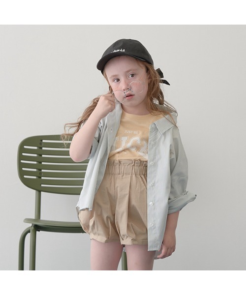 Lycee mine（リセマイン）の「チェリー刺しゅうストライプオーバーシャツ（シャツ/ブラウス・キッズ・ベージュ/ラベンダー/ミント/ネイビー・110cm/130cm/140cm/100cm/120cm/150cm）」の2枚目の写真