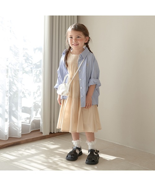 Lycee mine（リセマイン）の「チェリー刺しゅうストライプオーバーシャツ（シャツ/ブラウス・キッズ・ベージュ/ラベンダー/ミント/ネイビー・110cm/130cm/140cm/100cm/120cm/150cm）」の5枚目の写真