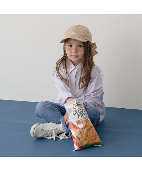 Lycee mine（リセマイン）の「チェリー刺しゅうストライプオーバーシャツ（シャツ/ブラウス・キッズ・ベージュ/ラベンダー/ミント/ネイビー・110cm/130cm/140cm/100cm/120cm/150cm）」の8枚目の写真