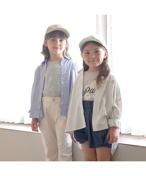 Lycee mine（リセマイン）の「チェリー刺しゅうストライプオーバーシャツ（シャツ/ブラウス・キッズ・ベージュ/ラベンダー/ミント/ネイビー・110cm/130cm/140cm/100cm/120cm/150cm）」の15枚目の写真