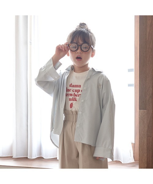 Lycee mine（リセマイン）の「チェリー刺しゅうストライプオーバーシャツ（シャツ/ブラウス・キッズ・ベージュ/ラベンダー/ミント/ネイビー・110cm/130cm/140cm/100cm/120cm/150cm）」の22枚目の写真