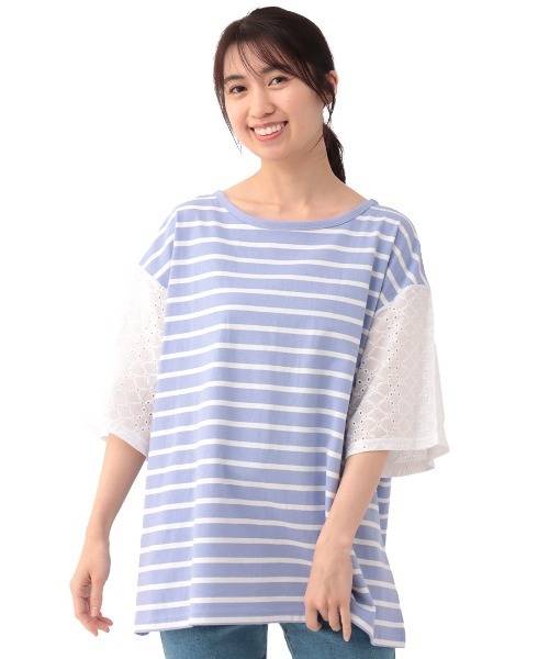 チチカカ(チチカカ)の「レースxボーダープルオーバー【大きいサイズ】(Tシャツ/カットソー・レディース・ブラック/パープル/オレンジ・3L)」の13枚目の写真