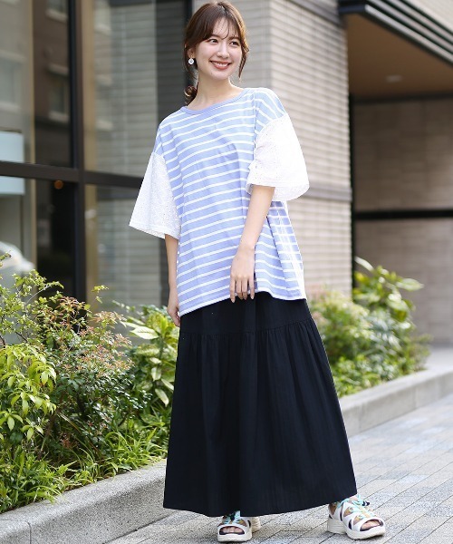 チチカカ(チチカカ)の「レースxボーダープルオーバー【大きいサイズ】(Tシャツ/カットソー・レディース・ブラック/パープル/オレンジ・3L)」の11枚目の写真