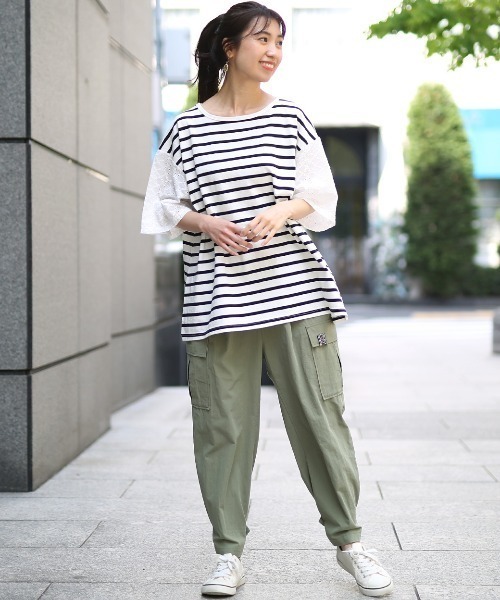 チチカカ(チチカカ)の「レースxボーダープルオーバー【大きいサイズ】(Tシャツ/カットソー・レディース・ブラック/パープル/オレンジ・3L)」の8枚目の写真