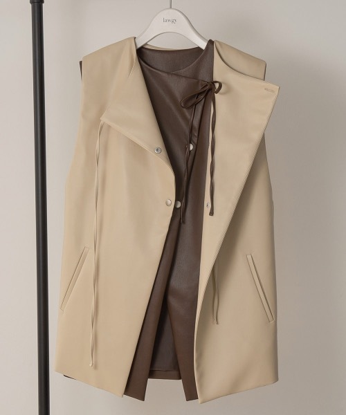 lawgy（ラウジー）の「ribbon design leather vest（ベスト・レディース・ブラウン/ベージュ・FREE）」の9枚目の写真