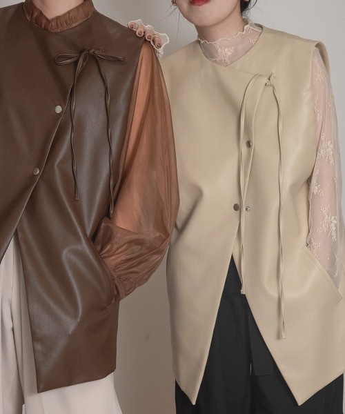 lawgy（ラウジー）の「ribbon design leather vest（ベスト・レディース・ブラウン/ベージュ・FREE）」の3枚目の写真
