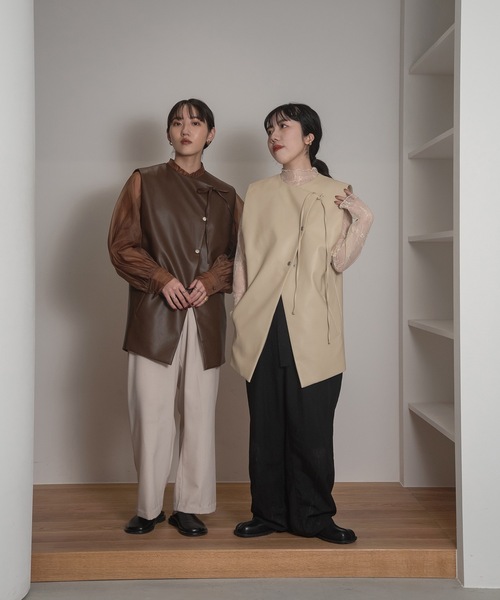 lawgy（ラウジー）の「ribbon design leather vest（ベスト・レディース・ブラウン/ベージュ・FREE）」の18枚目の写真